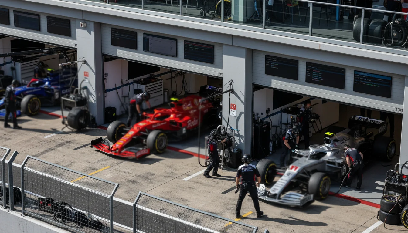 F1 teams in de pitstraat tijdens een Grand Prix weekend