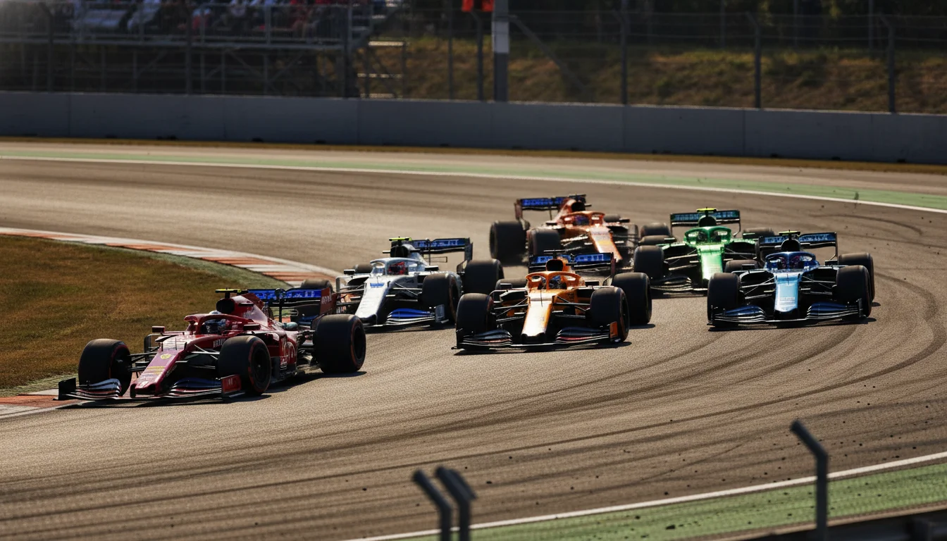 F1 sprintrace met het veld dicht bij elkaar