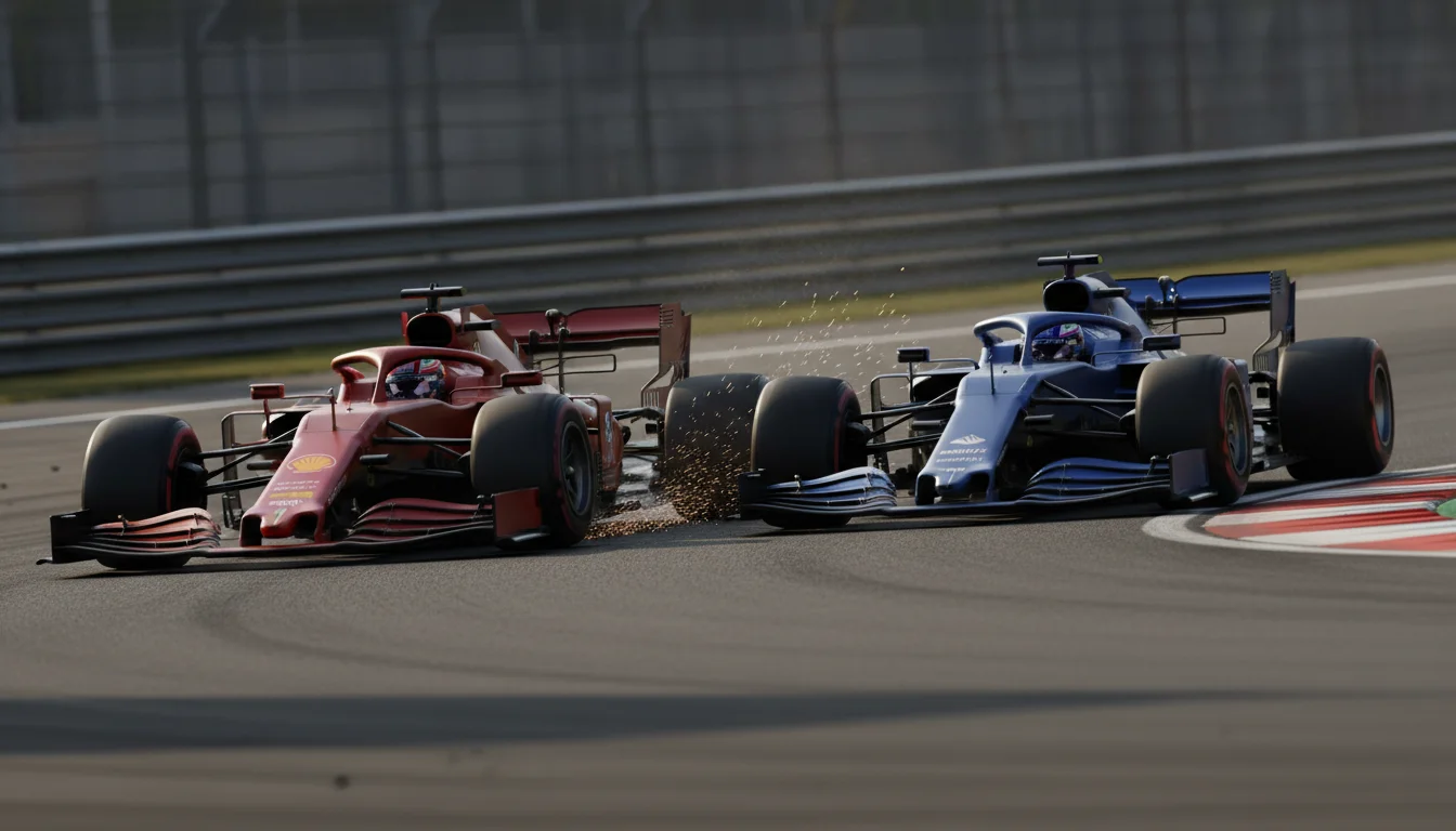 Twee F1 auto's in een direct duel op de baan