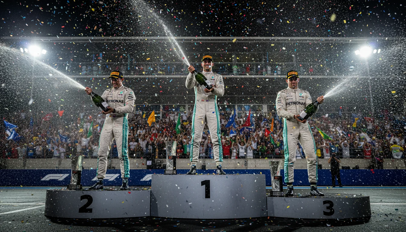 F1 coureurs op het podium na een Grand Prix